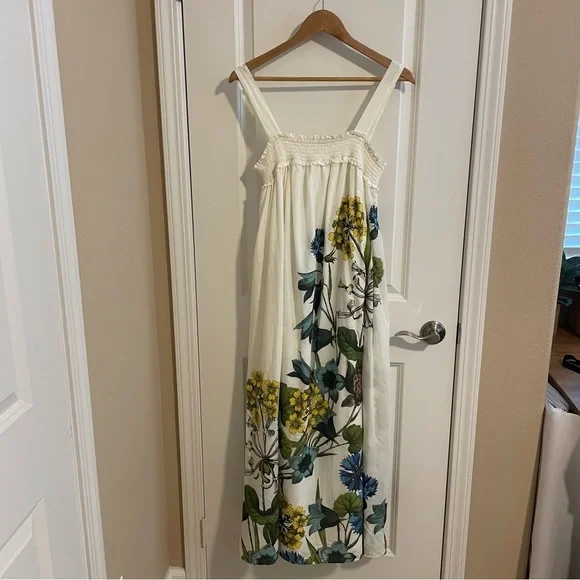 Anthropologie Maeve Beaujardin Floral Smocked Maxi Dress Cream Size Medium - Picture 5 of 14